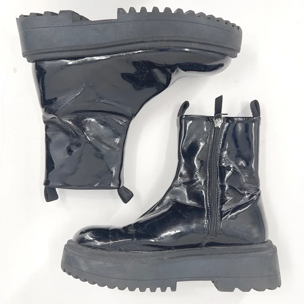 Zara Kids Girls EU33 US1 Black Patent Platform Boots Chunky Goth Punk Alt Edgy